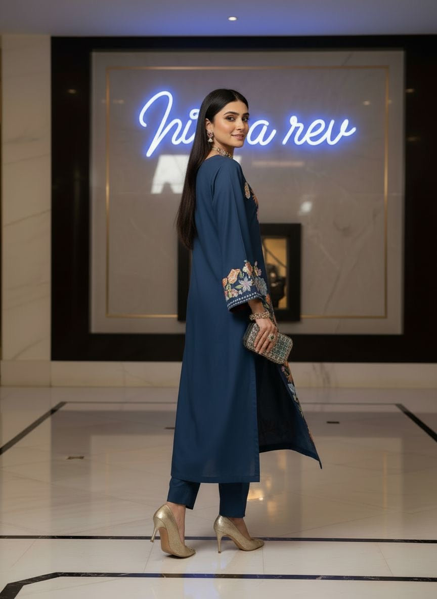 Sabena Teal Ready to Wear 2 Pcs Embroidered Dress