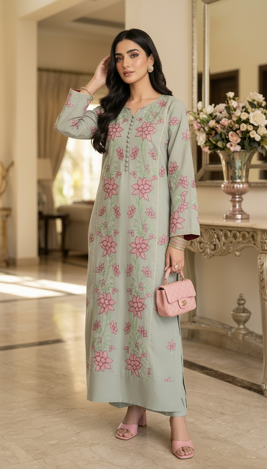 Akasha Flower Embroidered 2 Pcs Kaftan Dress