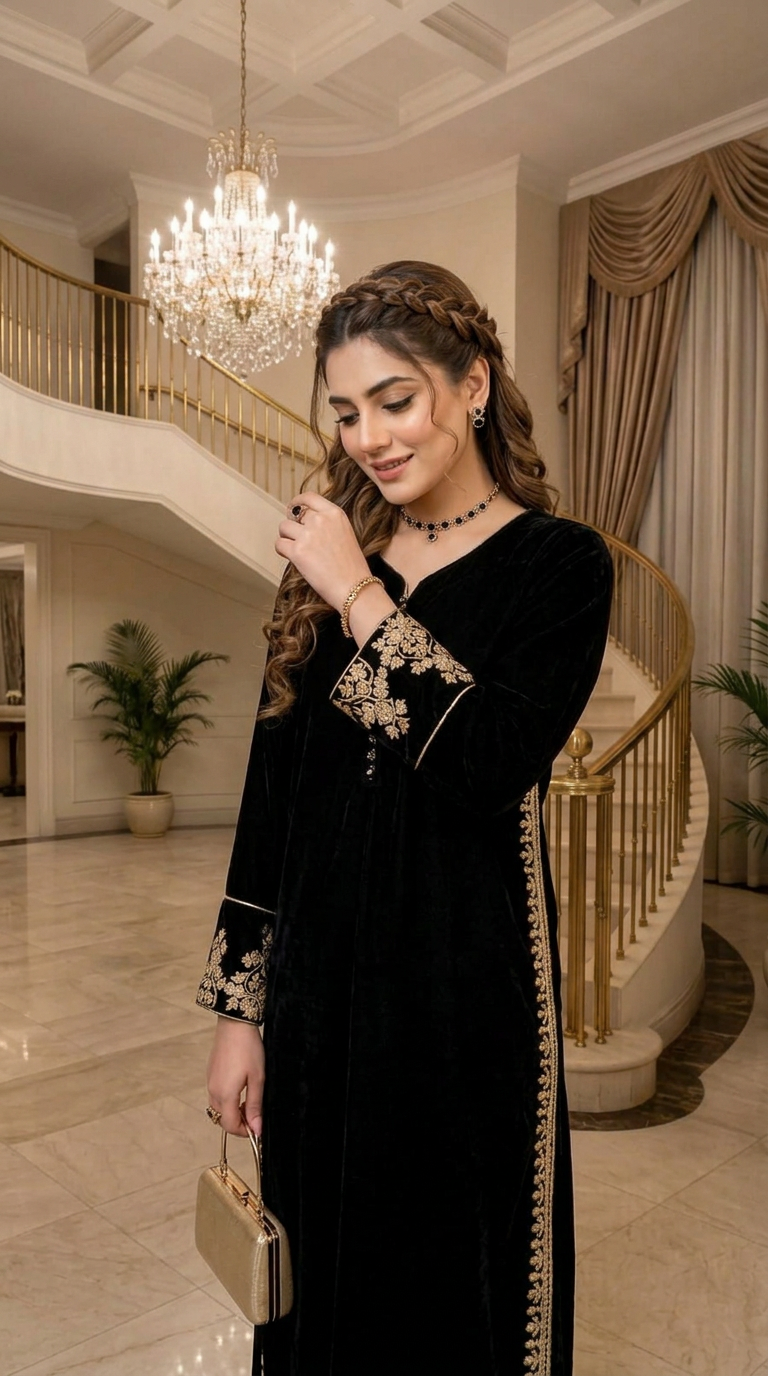 Shaab Velvet Ready to Wear 2 Pcs Embroidered Dress