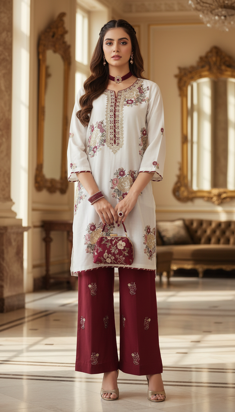 Dua White Ready to Wear 2 Pcs Embroidered Dress