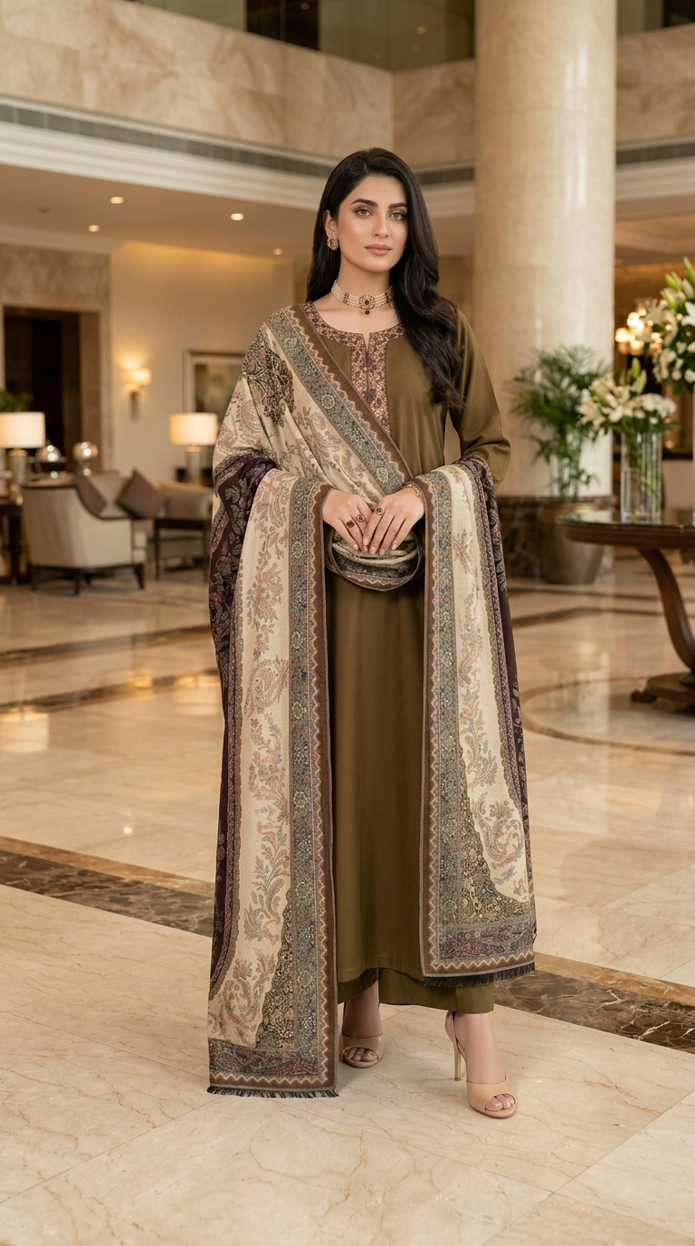 Sattrangi Kani shawl Ready to Wear 3 Pcs Marina Dress
