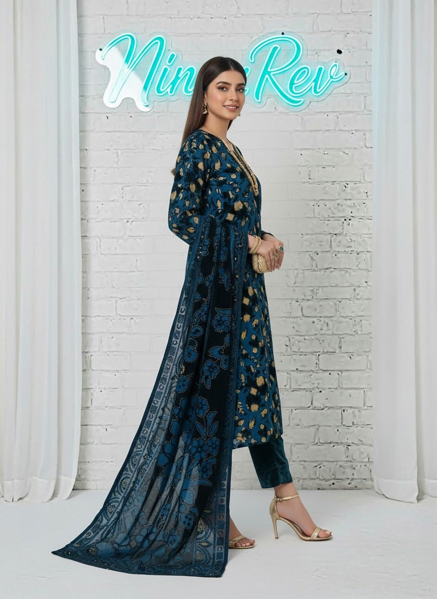 Full Teal Palachi Ready to Wear 3 Pcs Dress