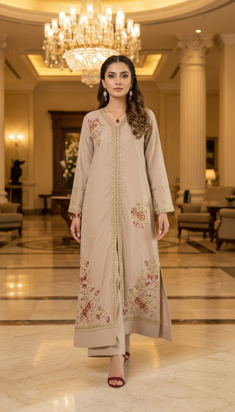 Rose Mauve Ready to Wear Embroidered 2 Pcs Dress