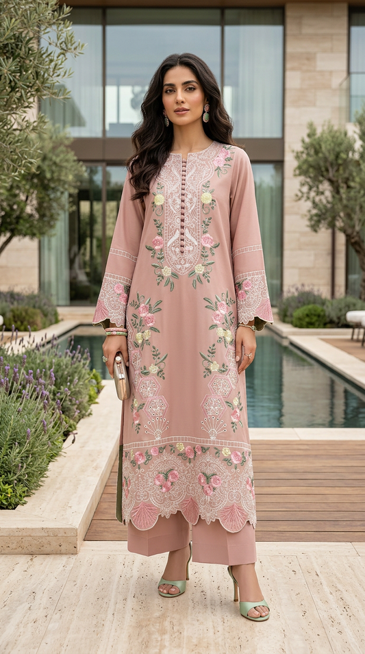 Irwa Pink Ready to Wear 2 Pcs Embroidered Dress