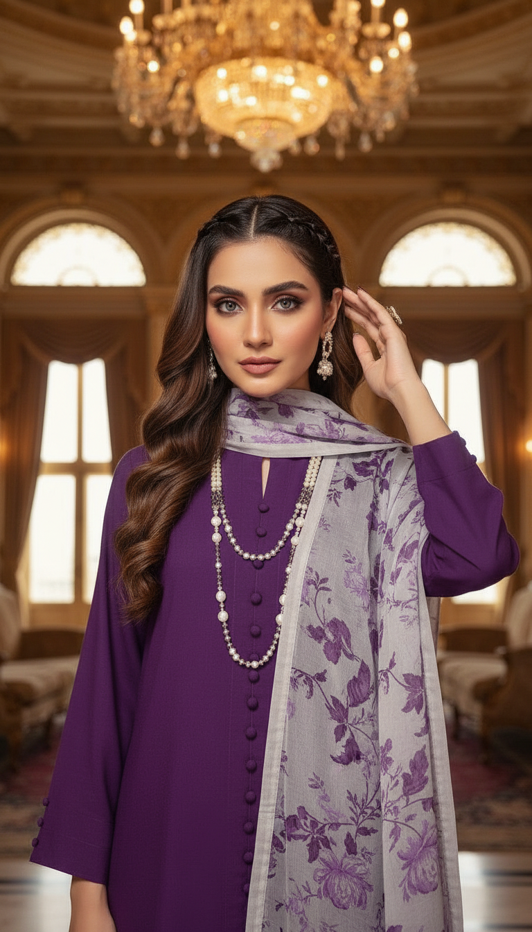 Purple Grace Ready to Wear 3 Pcs Dress with Chiffon dopatta