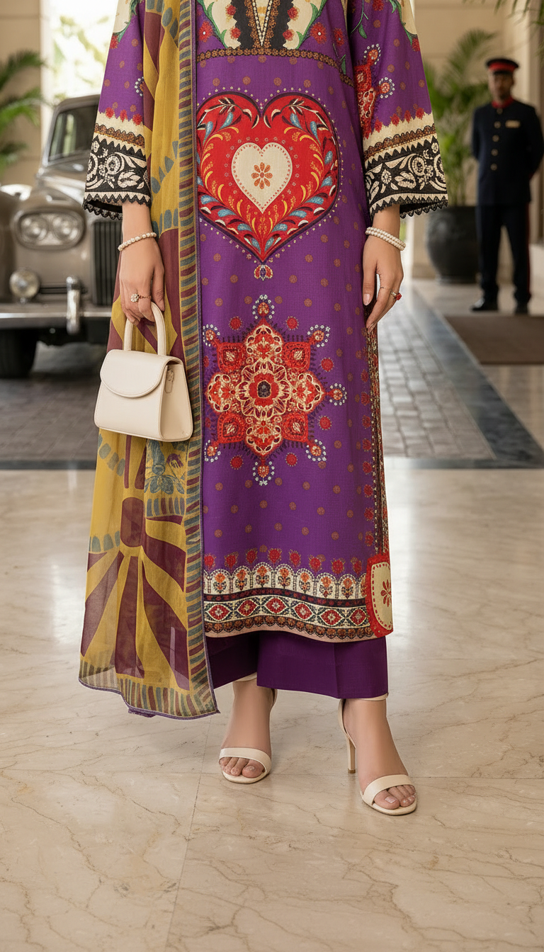 Areej Ready to Wear 3 Pcs Viscose Dress with Silk dopatta