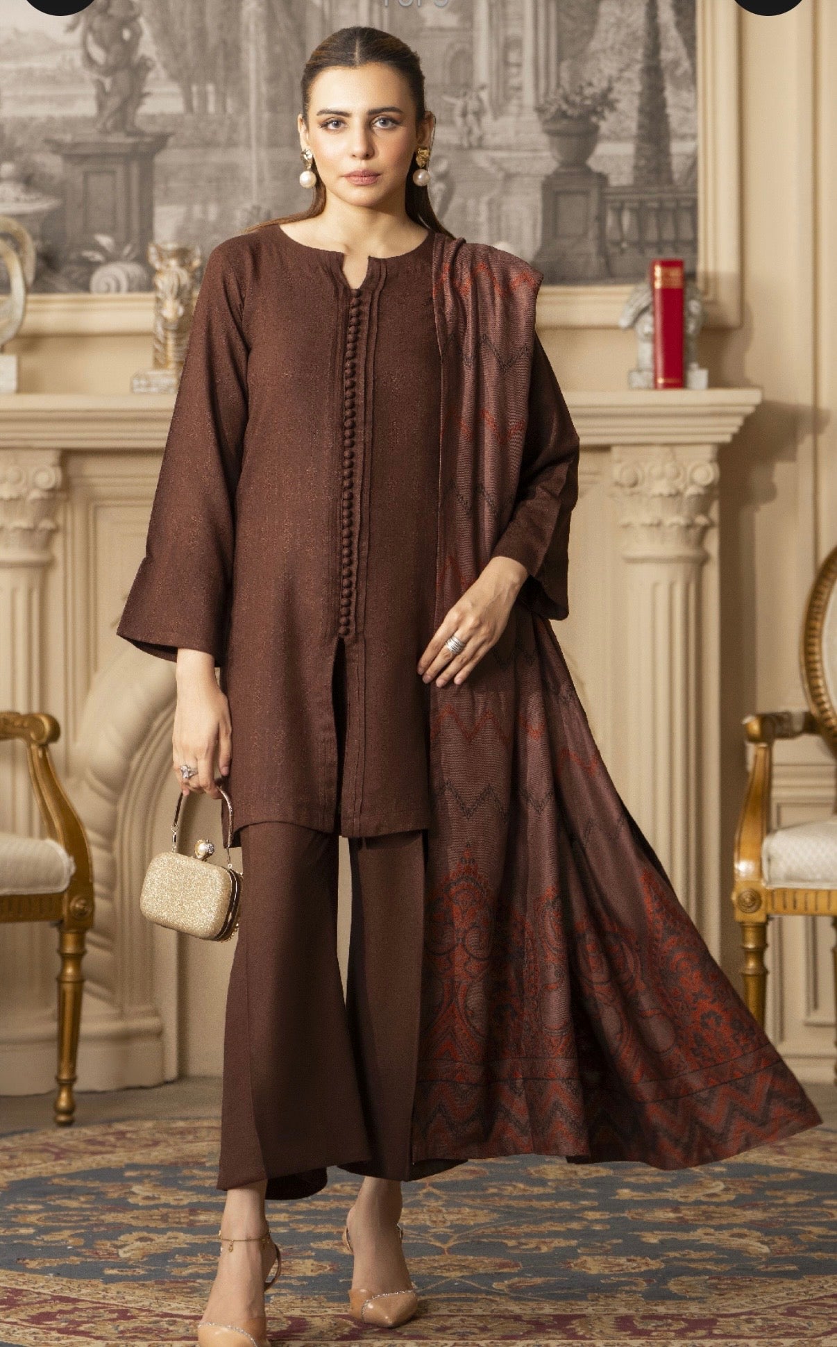 Brown pashmina Ready to Wear 3 Pcs Dress