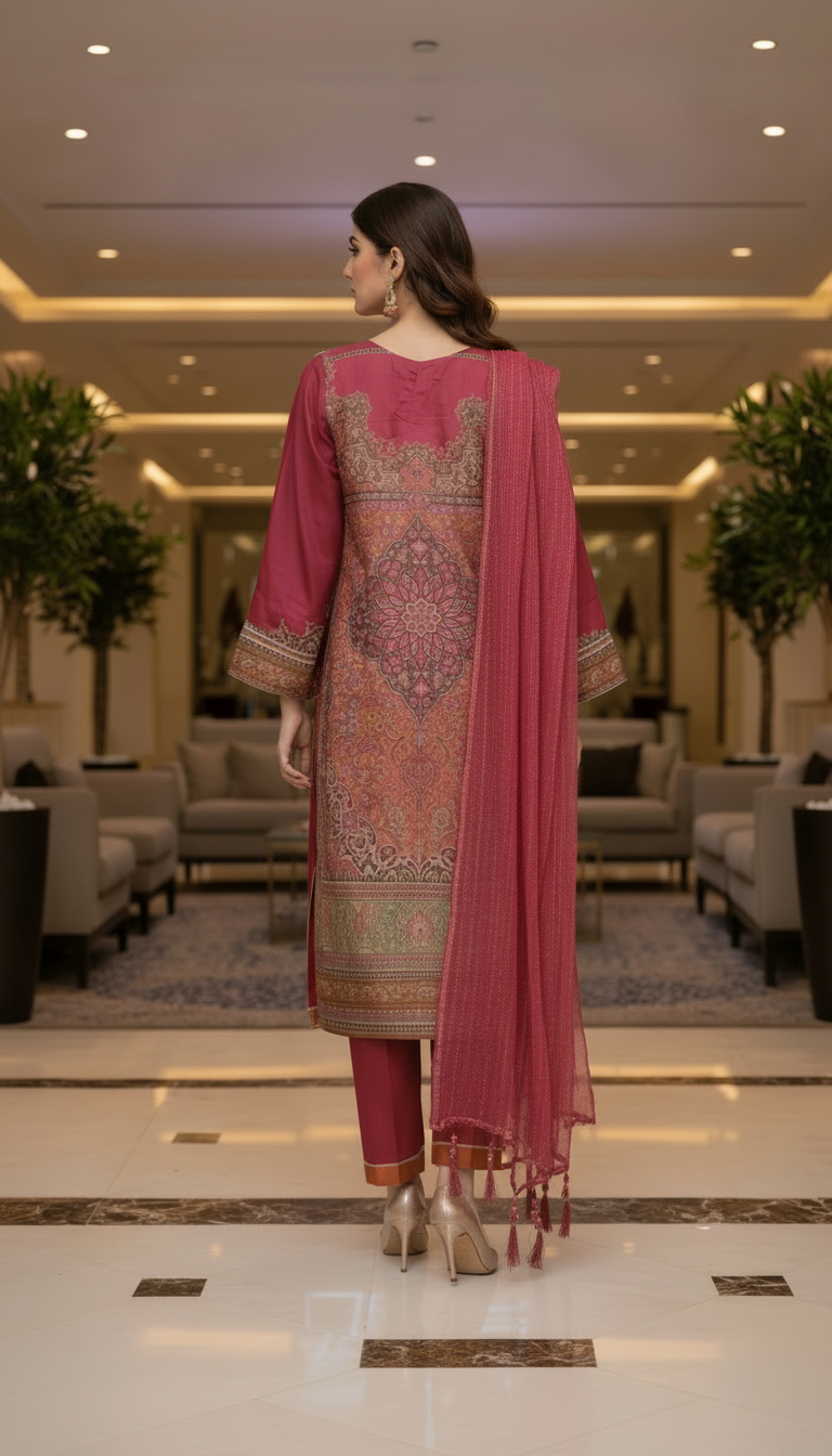 Esra Tussar Silk Pink Ready to Wear 3 Pcs Dress