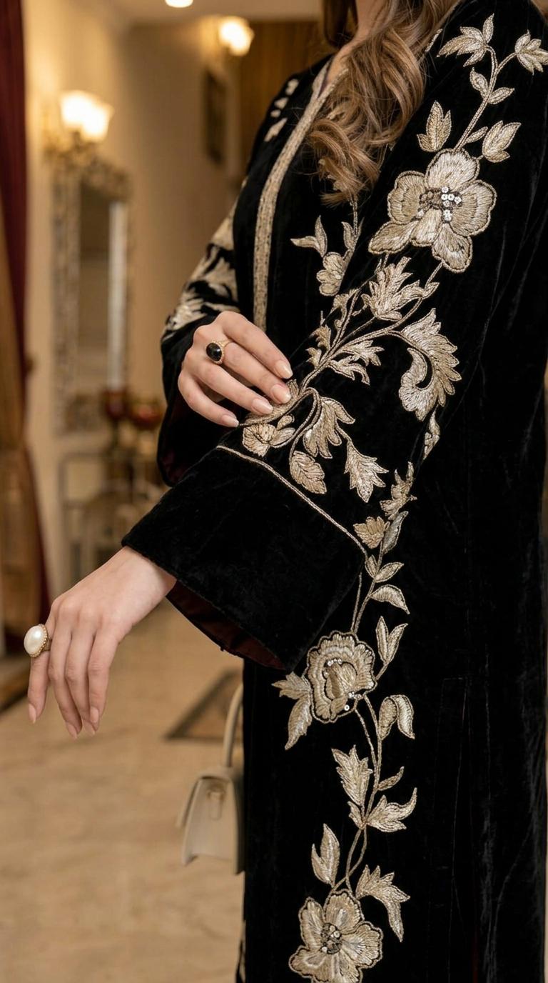 Zona Black Velvet Ready to Wear 2 Pcs Embroidered Dress