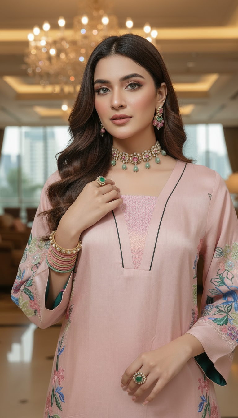 Rani Tea Pink Raw Silk Ready to Wear 2 Pcs Embroidered Dress