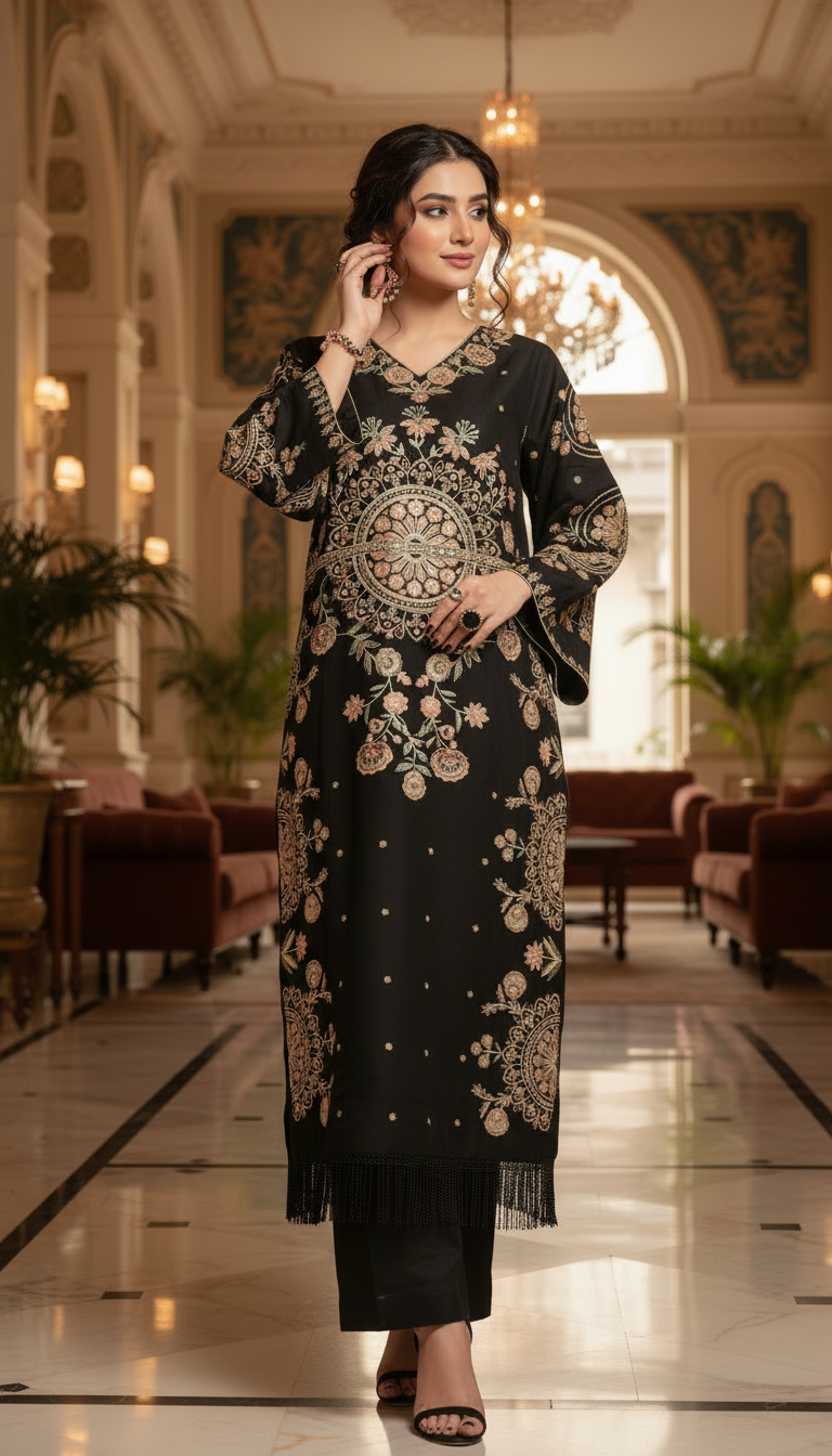 Zawaira Ready to Wear 2 Pcs Embroidered Kaftan Dress