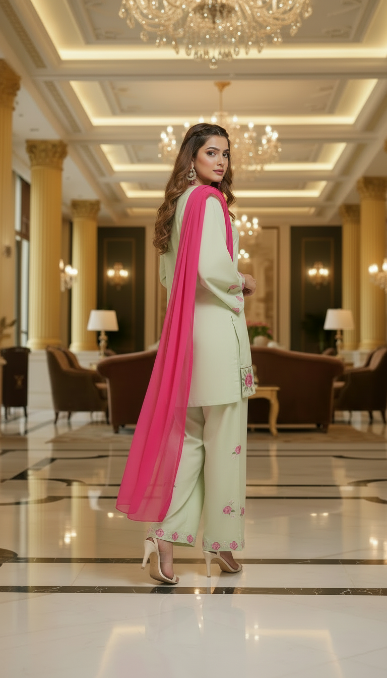 Maham Pistachio Ready to Wear 3 Pcs Embroidered Dress