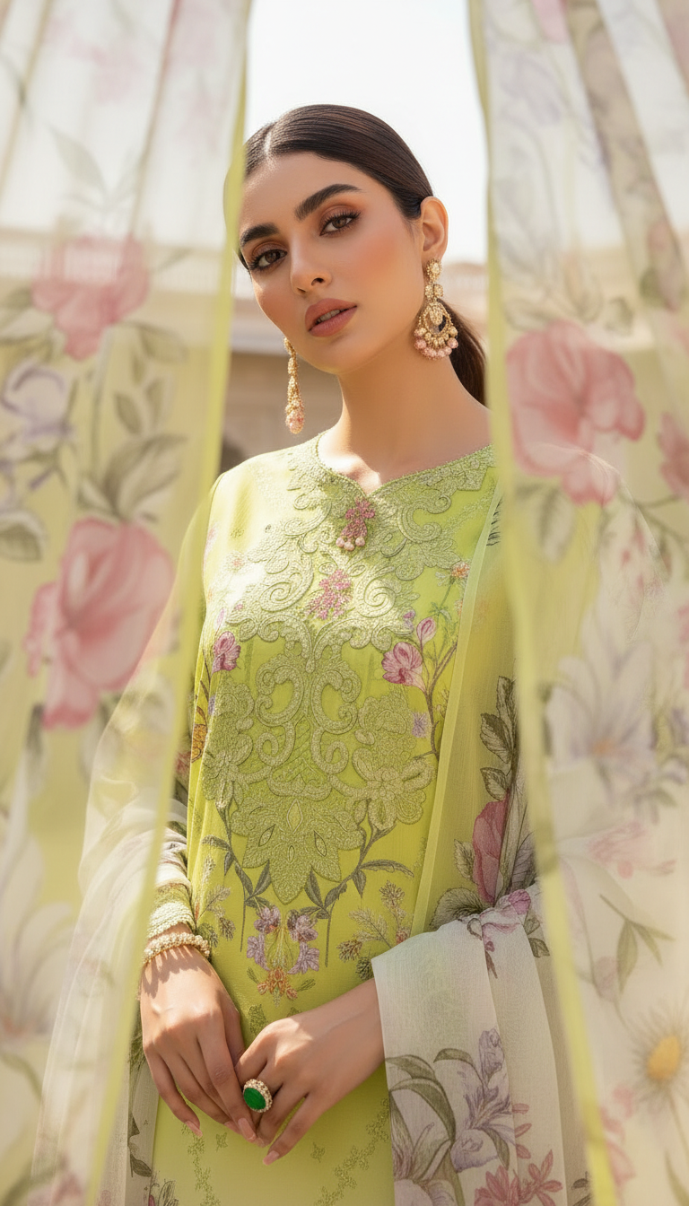 Lema Neon Ready to Wear 3 Pcs Embroidered Dress