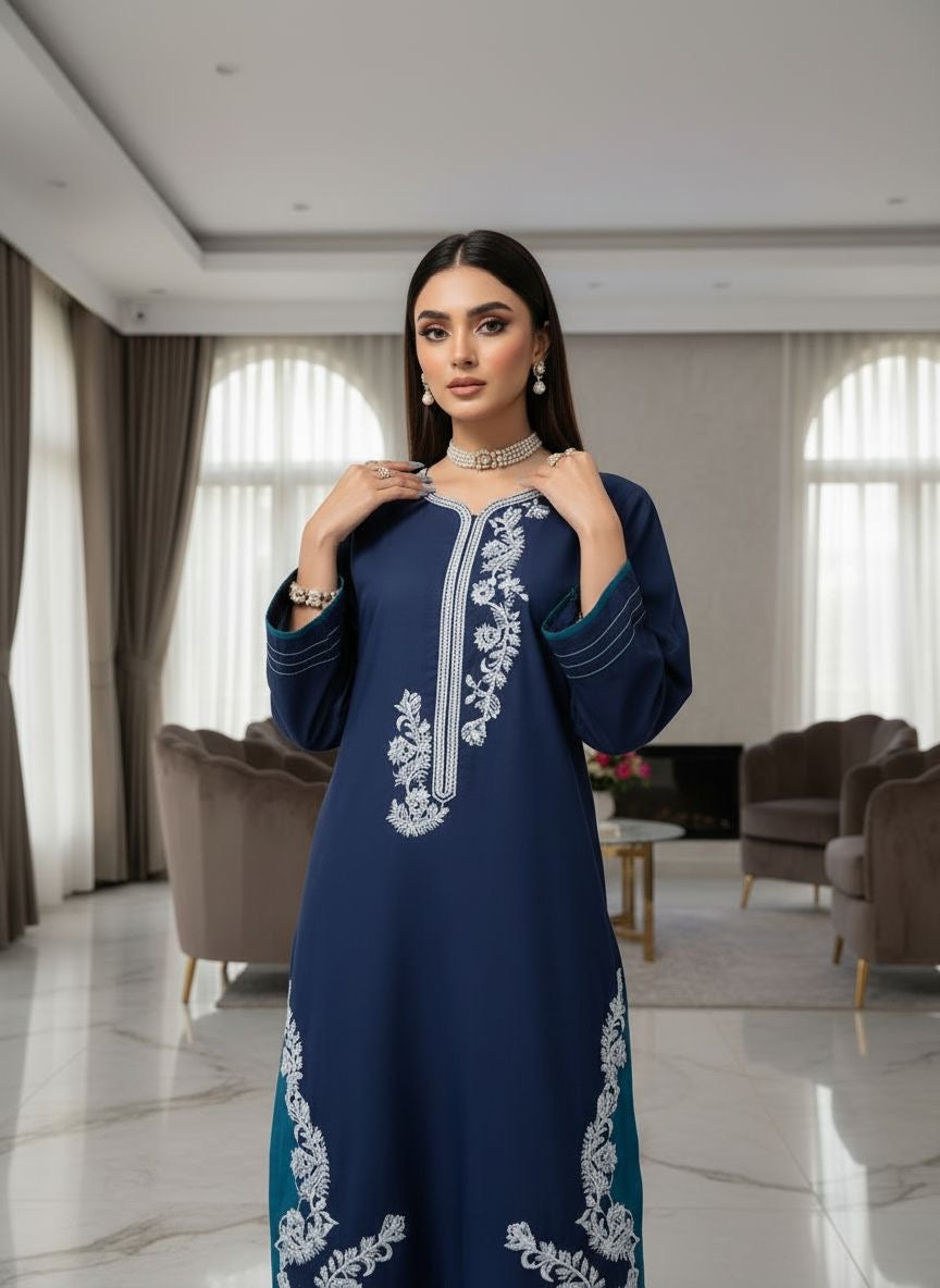 Romana Teal Ready to Wear 2 Pcs Embroidered Dress