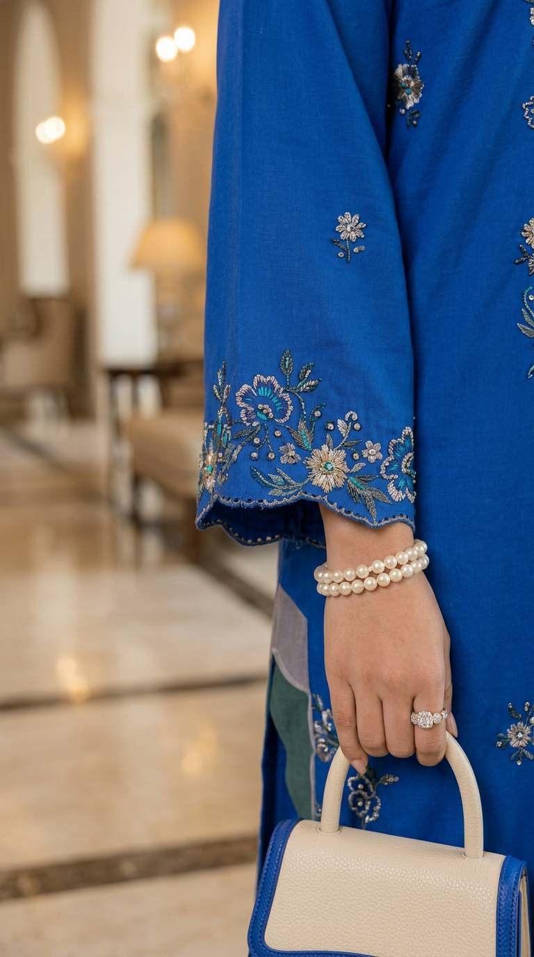 Rena Blue Ready to Wear 2 Pcs Embroidered Dress