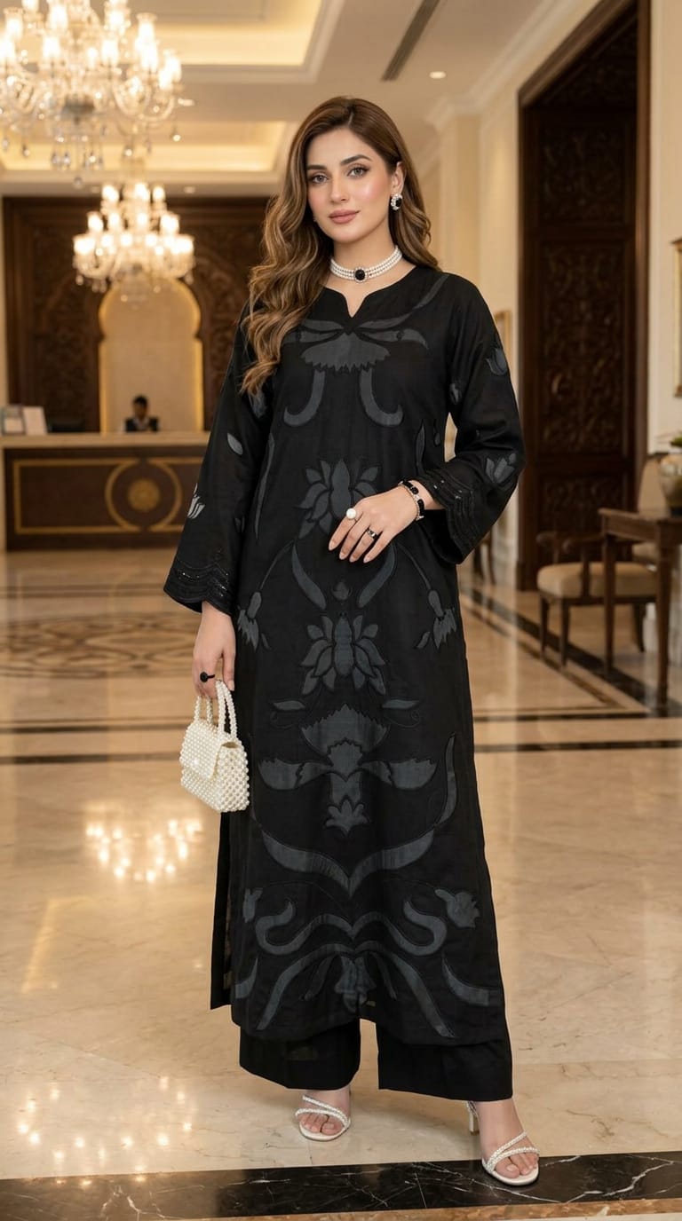 Black Cutwork Fully Embroidered 2 pcs Viscose dress