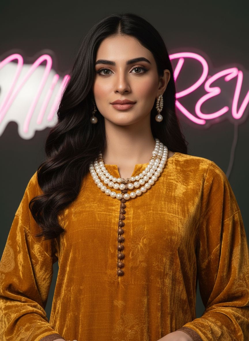 Jaune French Velvet 2 Pcs Dress with Palachi work