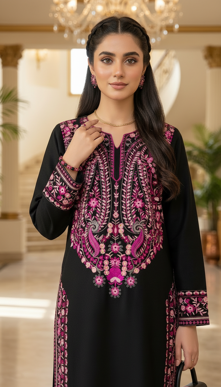 Safa Black Full Embroidered 2 Pcs Dress