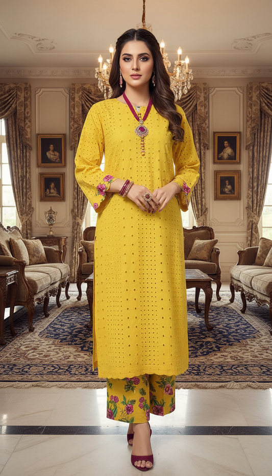 Sun Flower Chikankari Embroidered 2 Pcs Dress