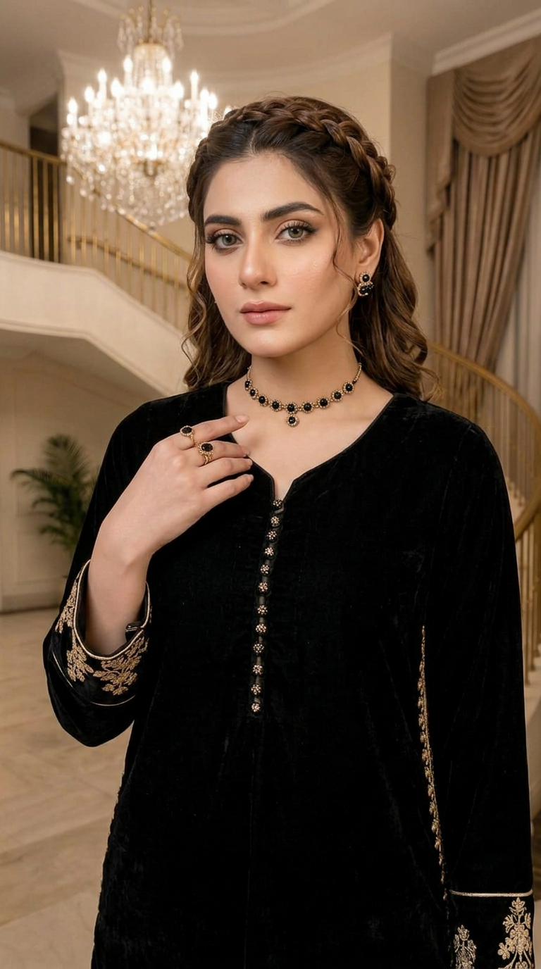Shaab Velvet Ready to Wear 2 Pcs Embroidered Dress