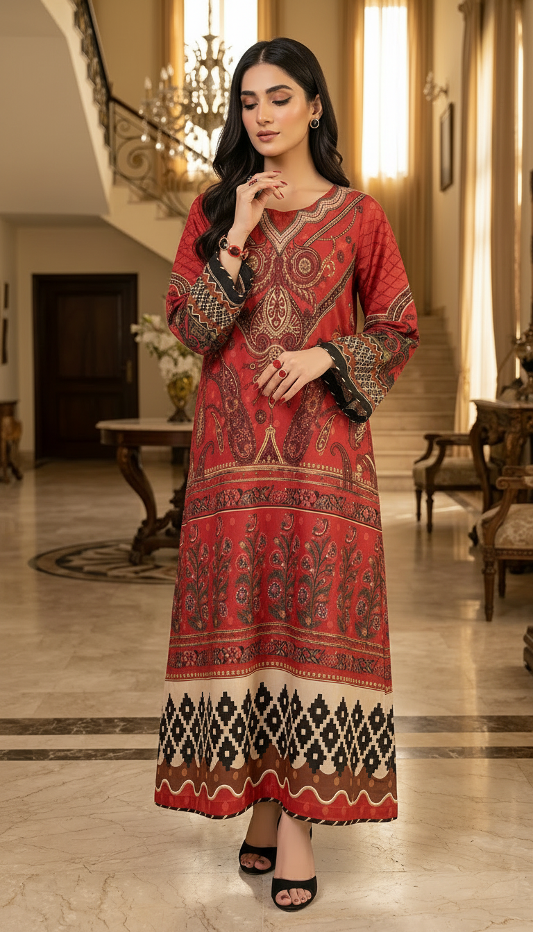 Veena Ready to Wear 2 Pcs Lawn Kaftan Dress