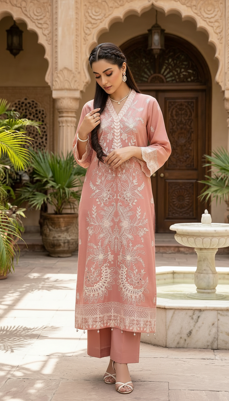 Hani Coral Kaftan ready to wear 2 Pcs Dress