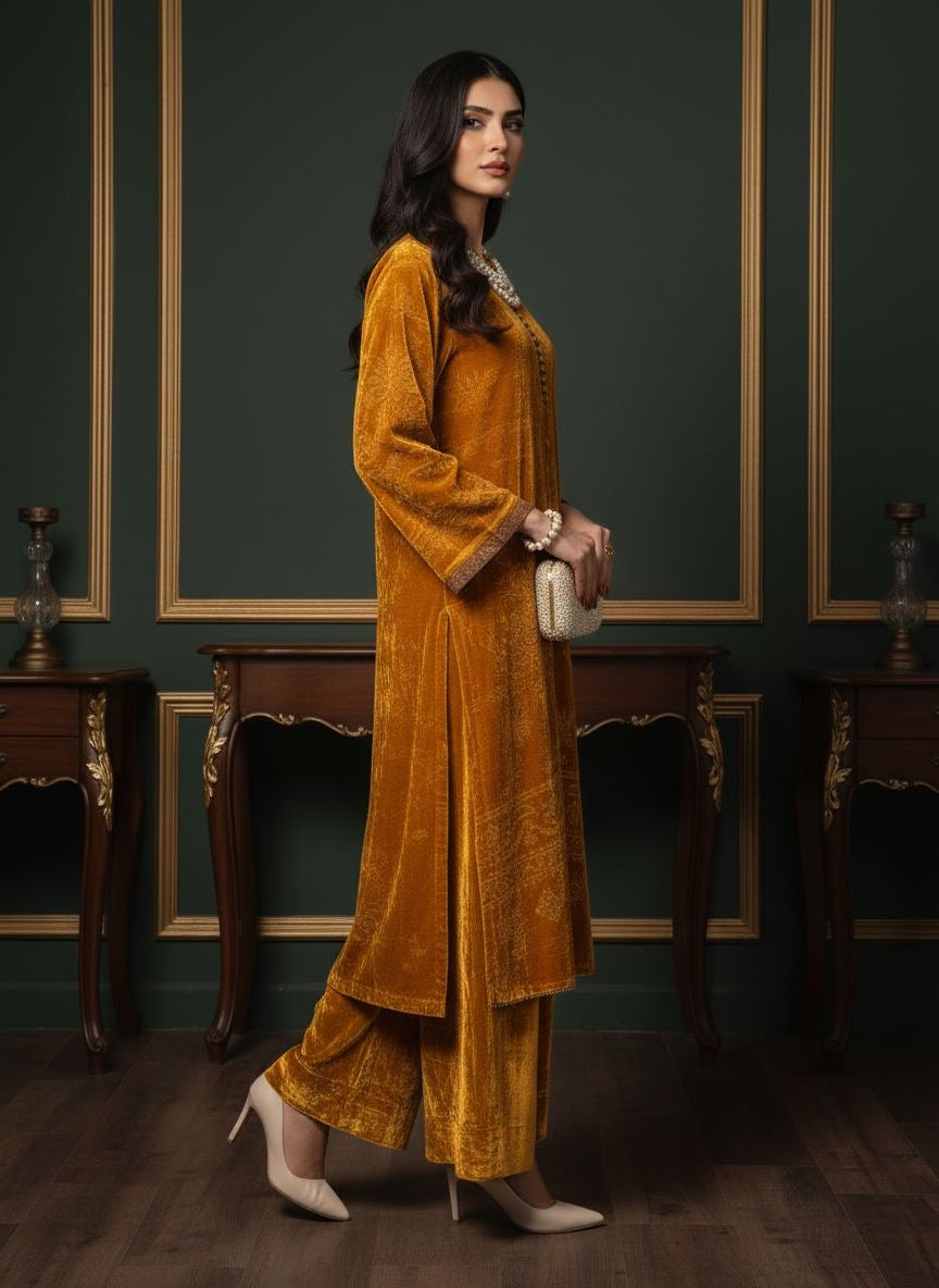 Jaune French Velvet 2 Pcs Dress with Palachi work