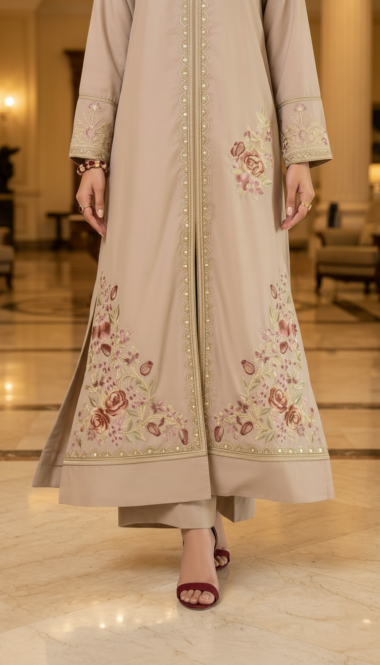 Rose Mauve Ready to Wear Embroidered 2 Pcs Dress