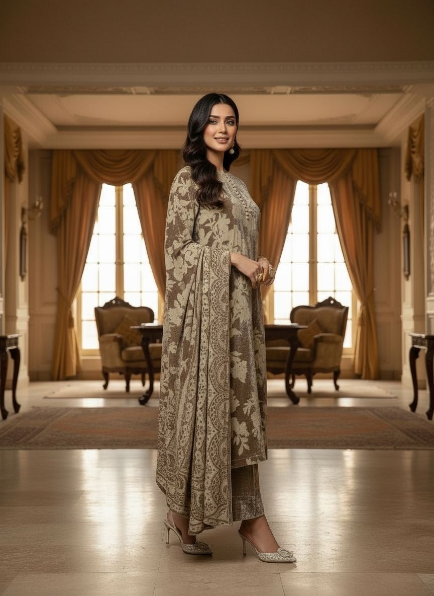 Sehar French Velvet 3 Pcs Dress with Velvet Shawl