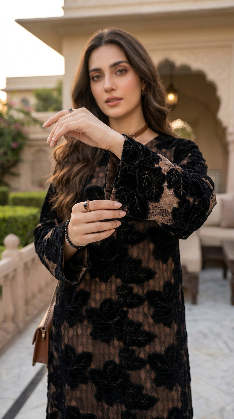 Supra Velvet Cutwork Embroidered 2 Pcs Dress