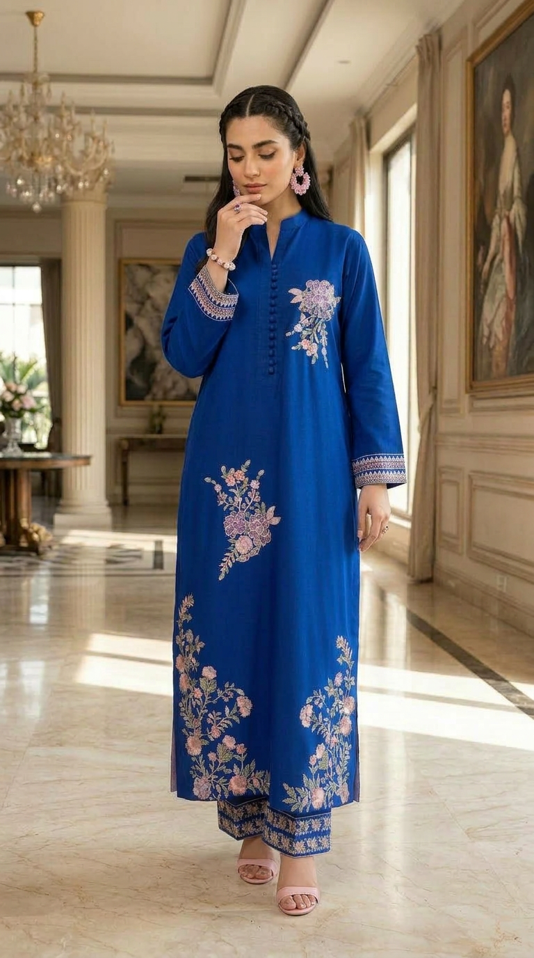 Royalty blue Embroidered 2 Pcs Dress