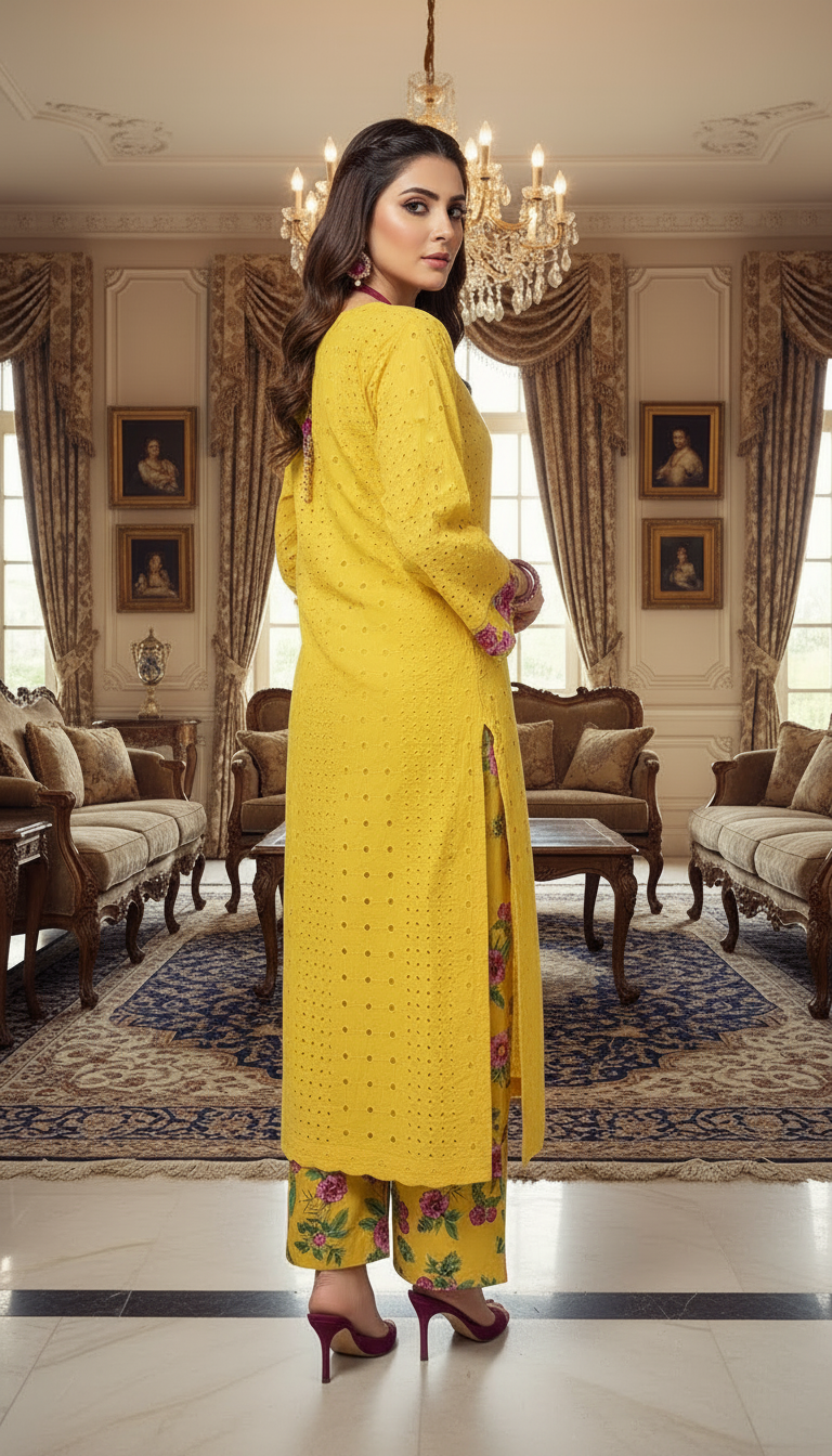 Sun Flower Chikankari Embroidered 2 Pcs Dress