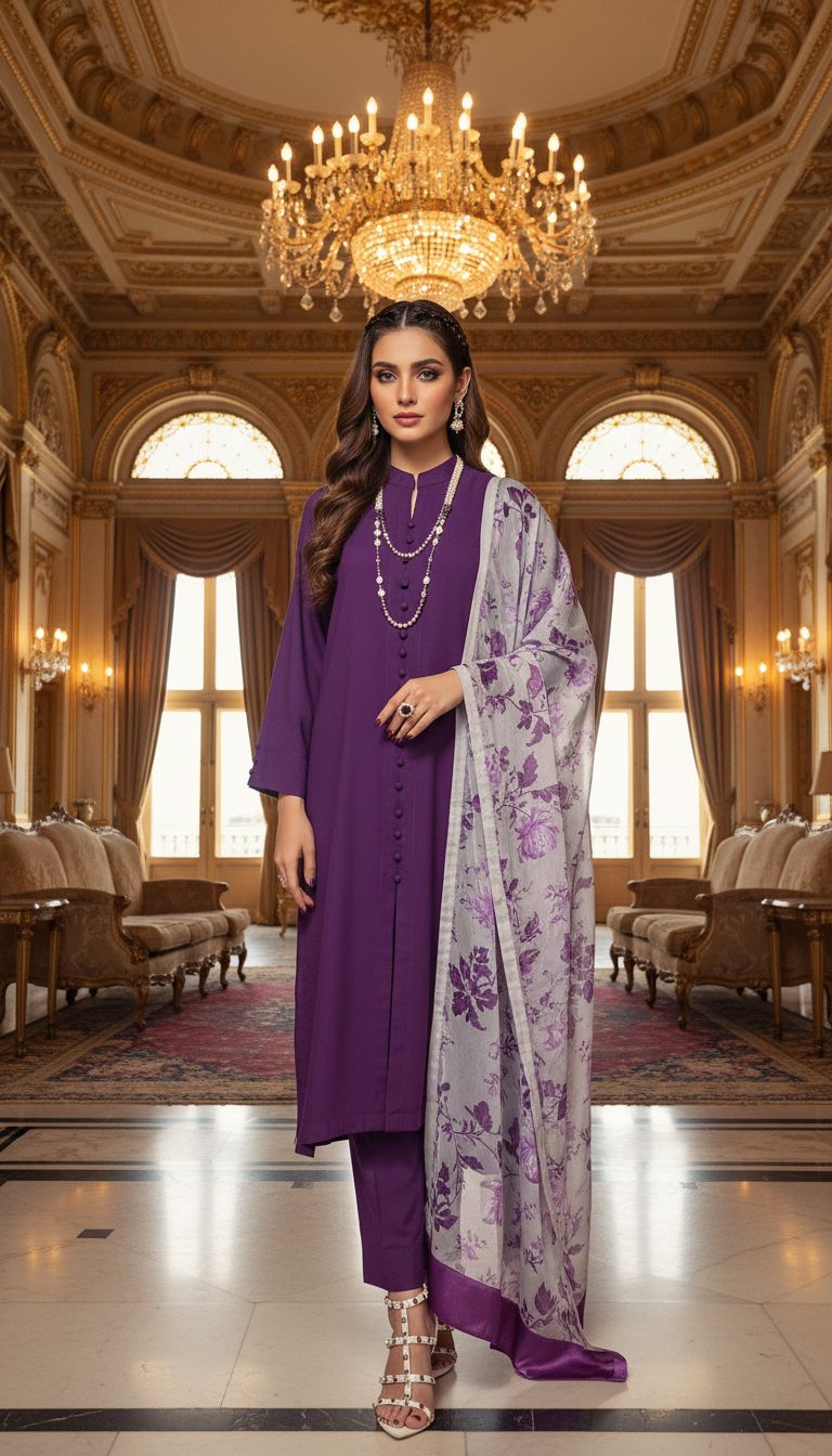 Purple Grace Ready to Wear 3 Pcs Dress with Chiffon dopatta
