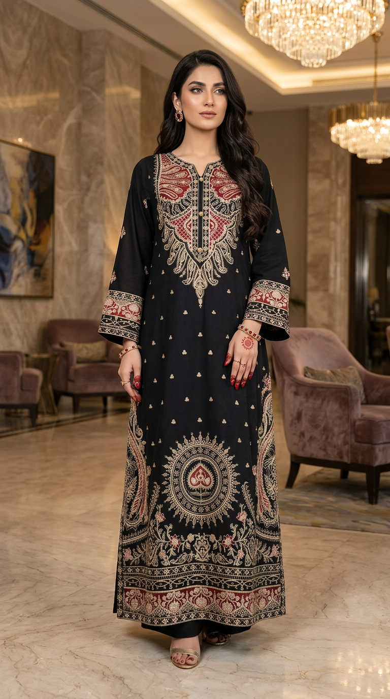Mahrani Black Ready to Wear 2 Pcs Embroidered Kaftan