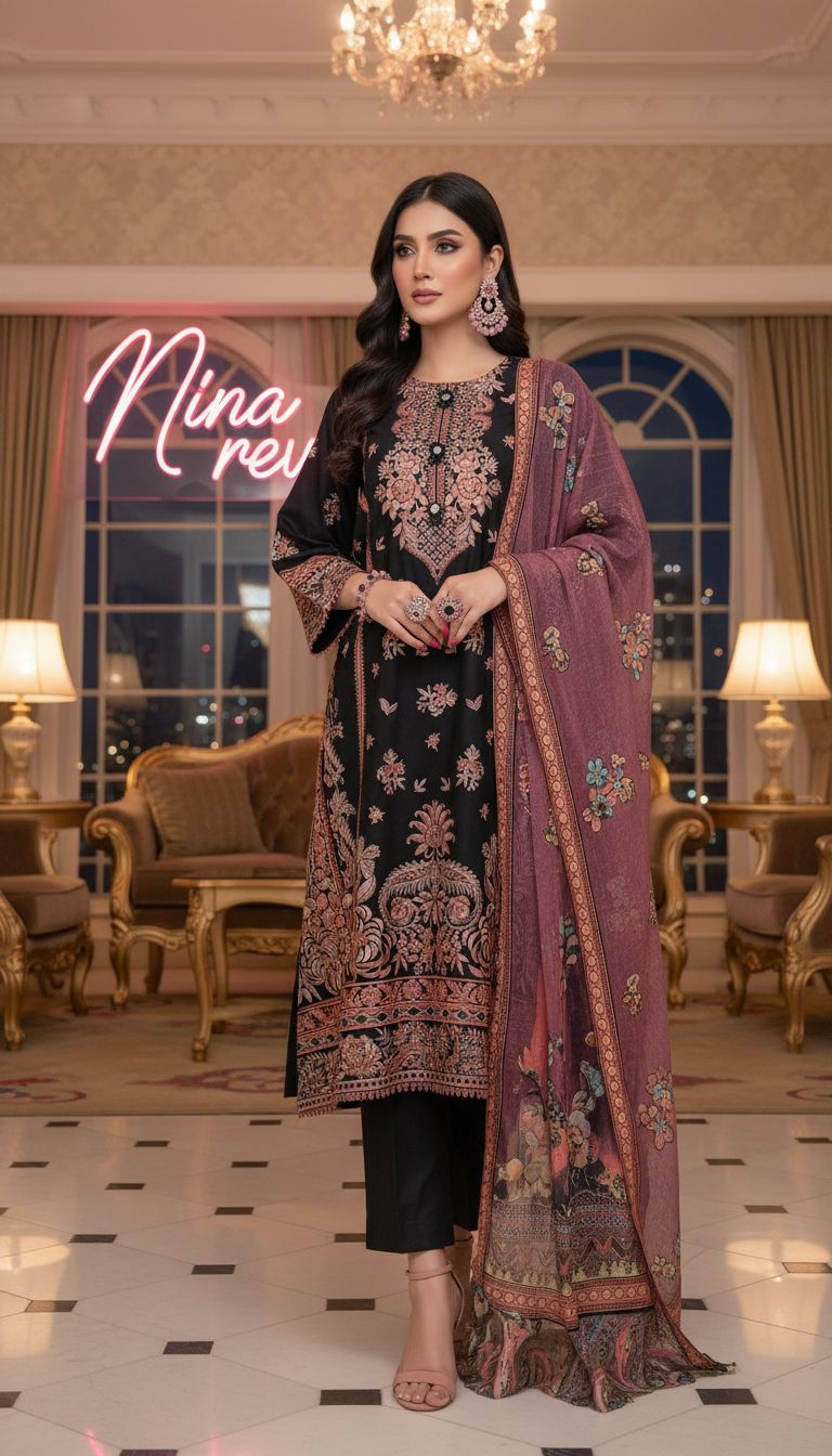 Ramla Fully Embroidered 3 Pcs Ready to Wear Dress