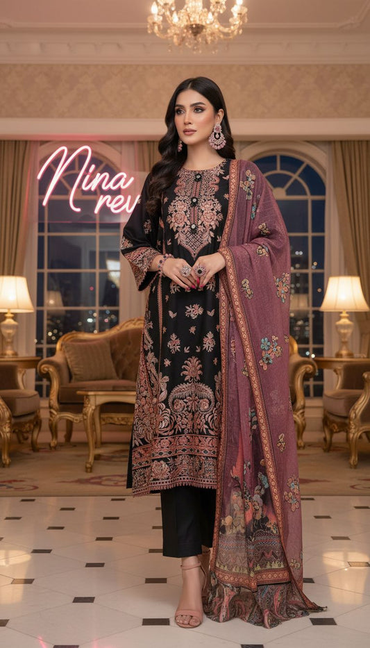 Ramla Fully Embroidered 3 Pcs Ready to Wear Dress