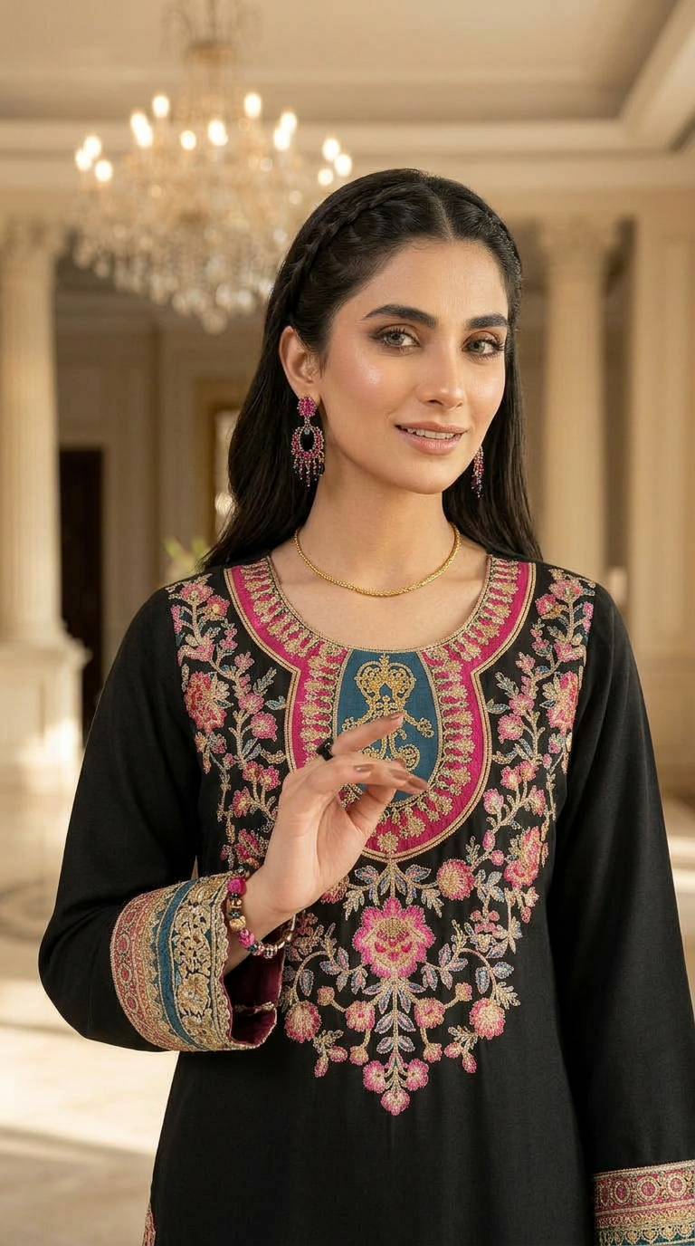 Ayya Black Ready to Wear 2 Pcs Embroidered Kaftan Dress
