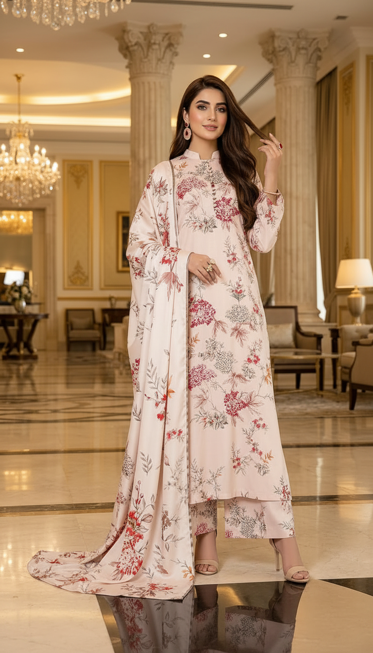 Arwa Ready to Wear 3 Pcs Linen Dress with Silk dopatta