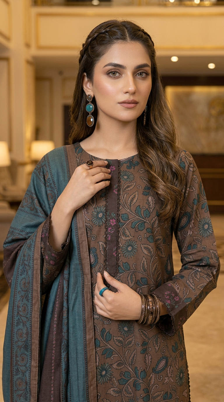 Ren Brown Ready to Wear 3 Pcs Marina Dress with Shawl
