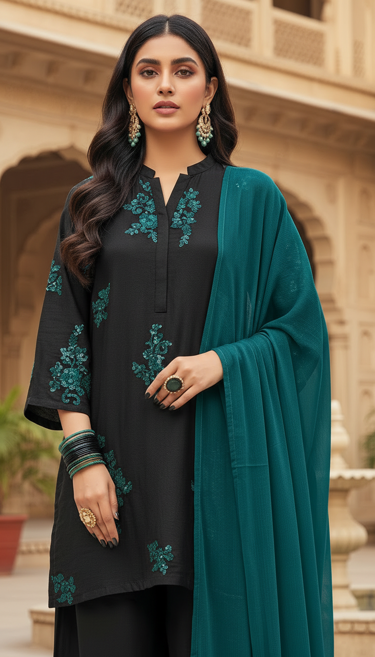 Shab Black Fully embroidered 3 pcs Dress