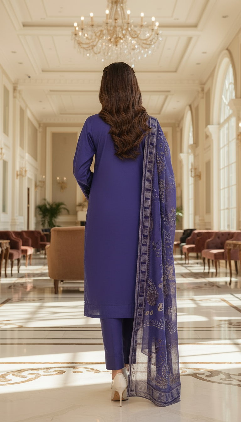 Navvya Purple Full Chikankari Ready to Wear 3 Pcs Dress