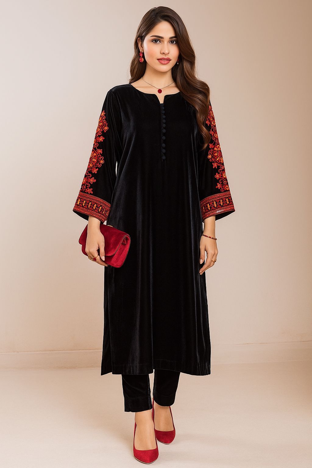 Opera Luxury Velvet 2 Pcs Embroidered Dress