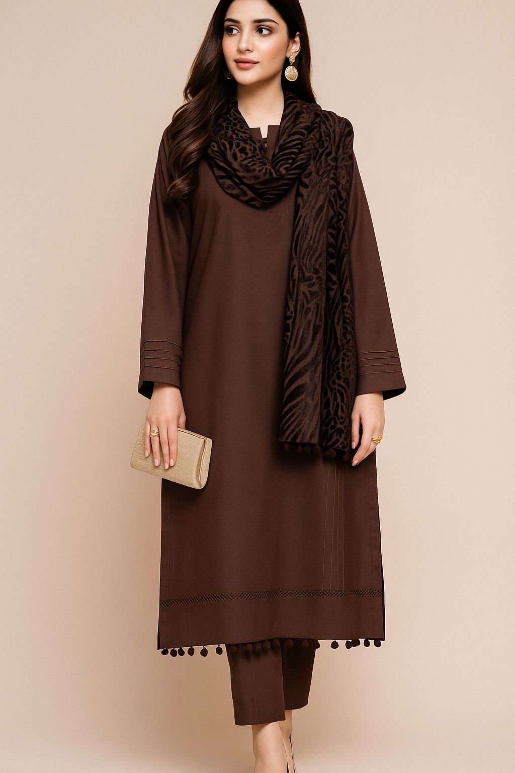 Brown Palachi Ready to Wear 3 Pcs Dress