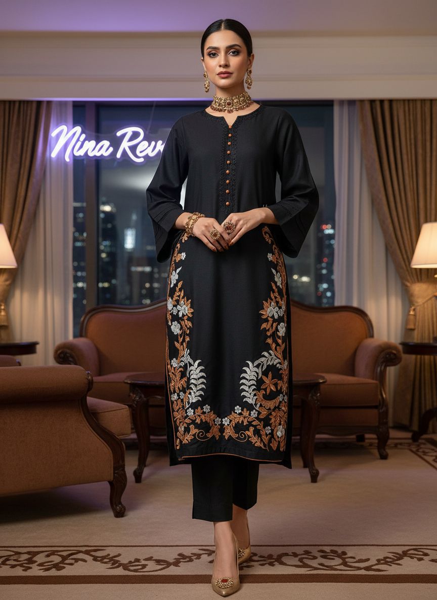 Black Coffee Ready to Wear 2 Pcs Embroidered Dress