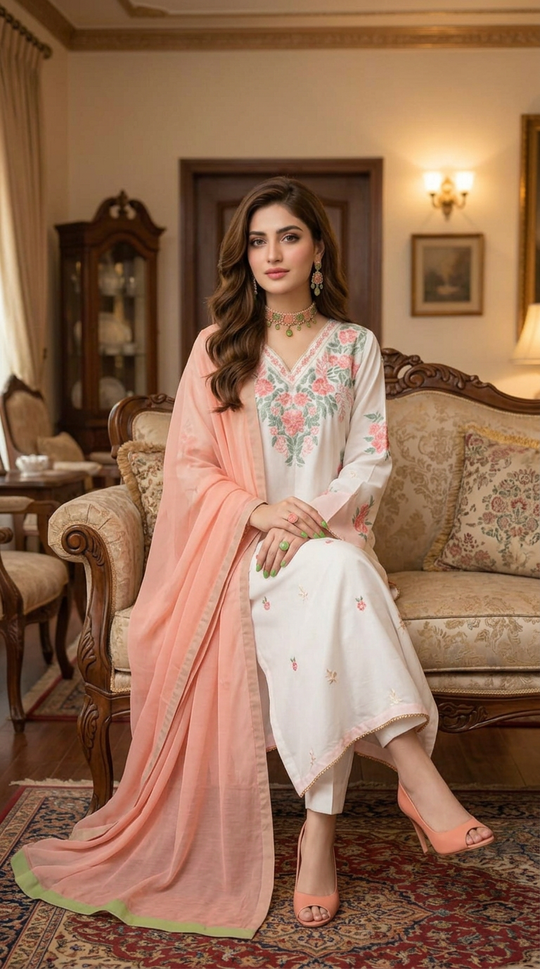 Inayat Ready to Wear 3 Pcs Embroidered Linen Dress