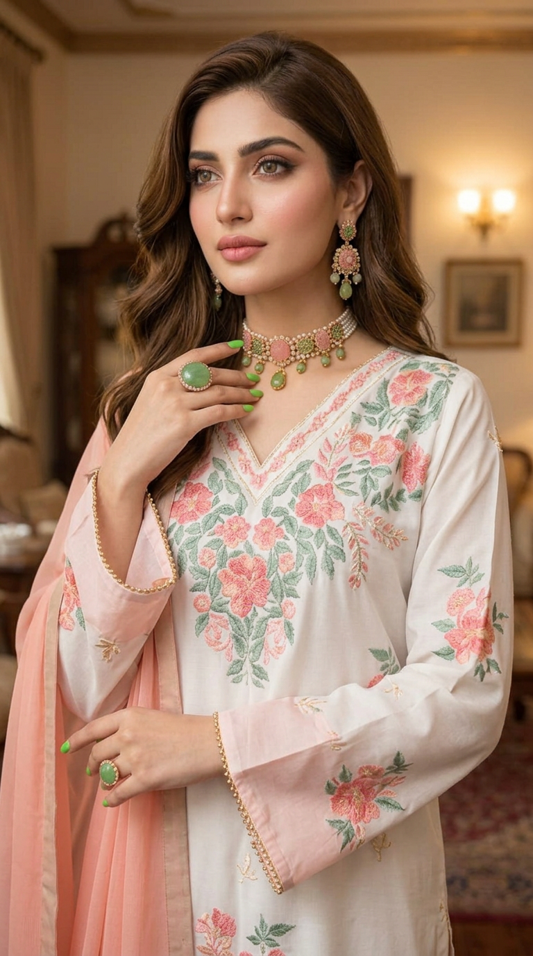 Inayat Ready to Wear 3 Pcs Embroidered Linen Dress