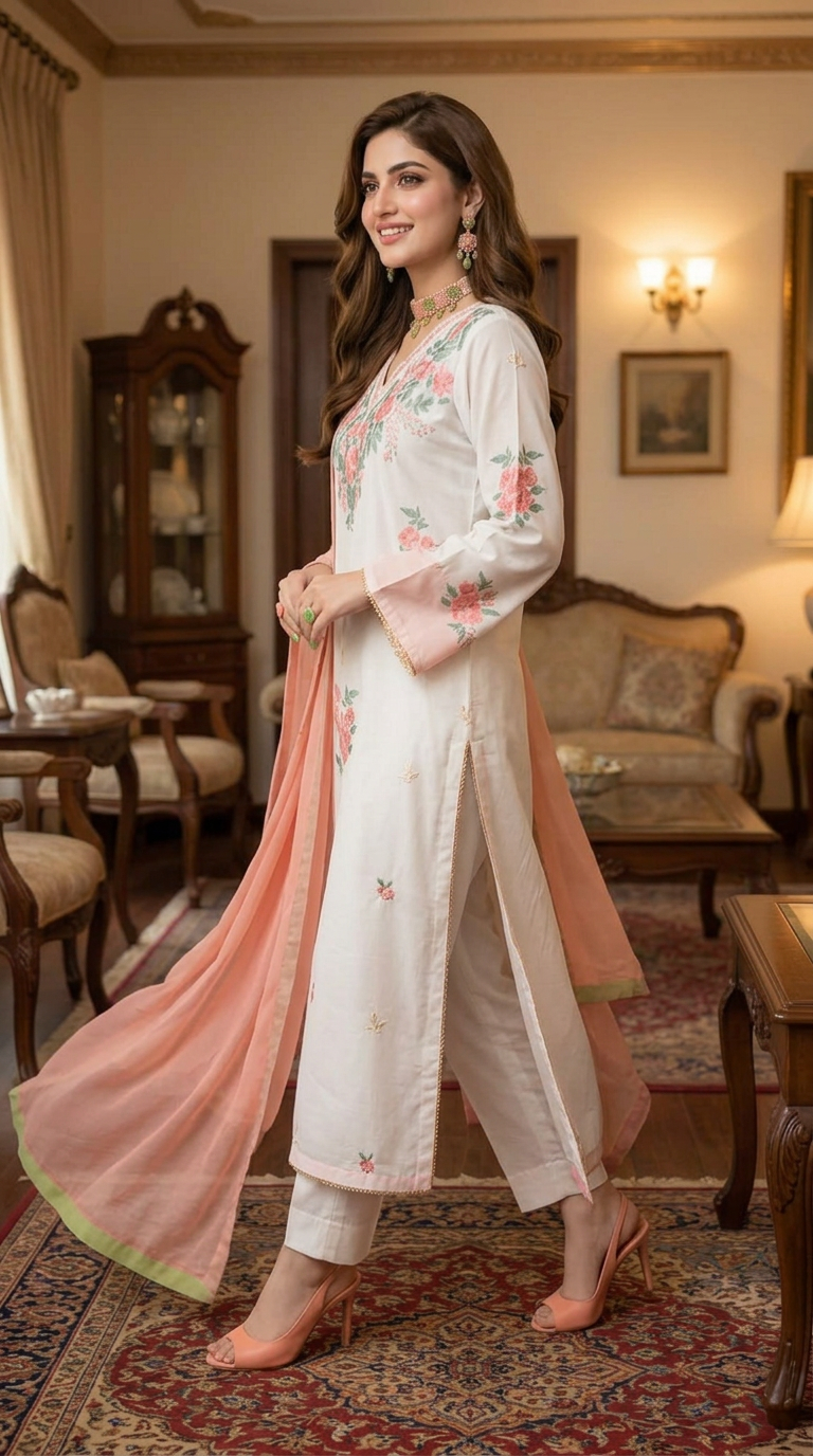 Inayat Ready to Wear 3 Pcs Embroidered Linen Dress