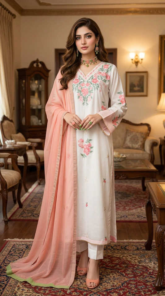 Inayat Ready to Wear 3 Pcs Embroidered Linen Dress