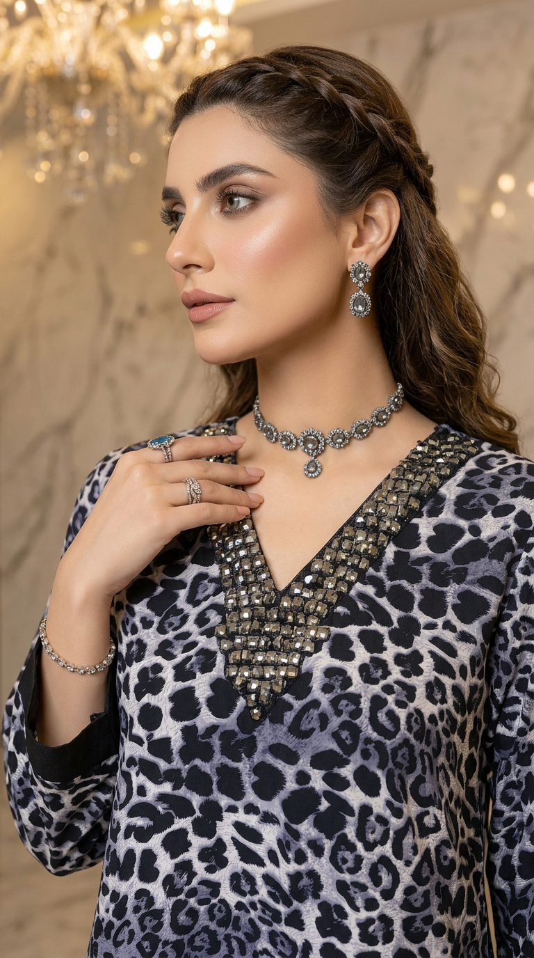 Sapphire Ready to Wear 2 Pcs Dress with Hand Embellished Neckline