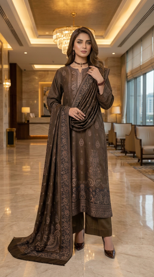 Irum Pashima Ready to Wear 3 pcs dress with Pashmina Shawl